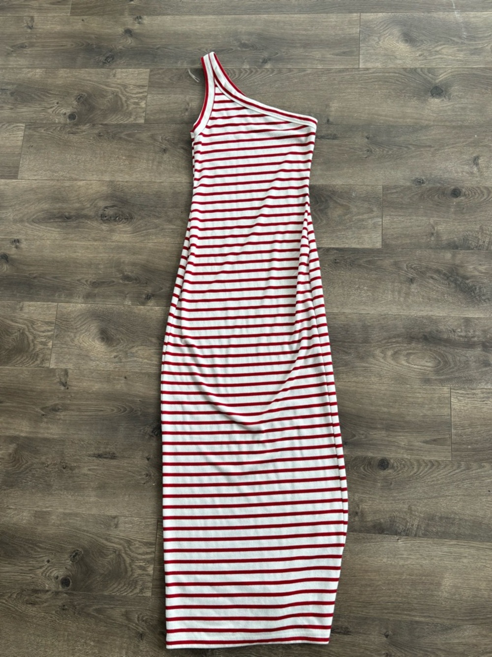 Asymmetrical Red & White Stripe Maxi Dress